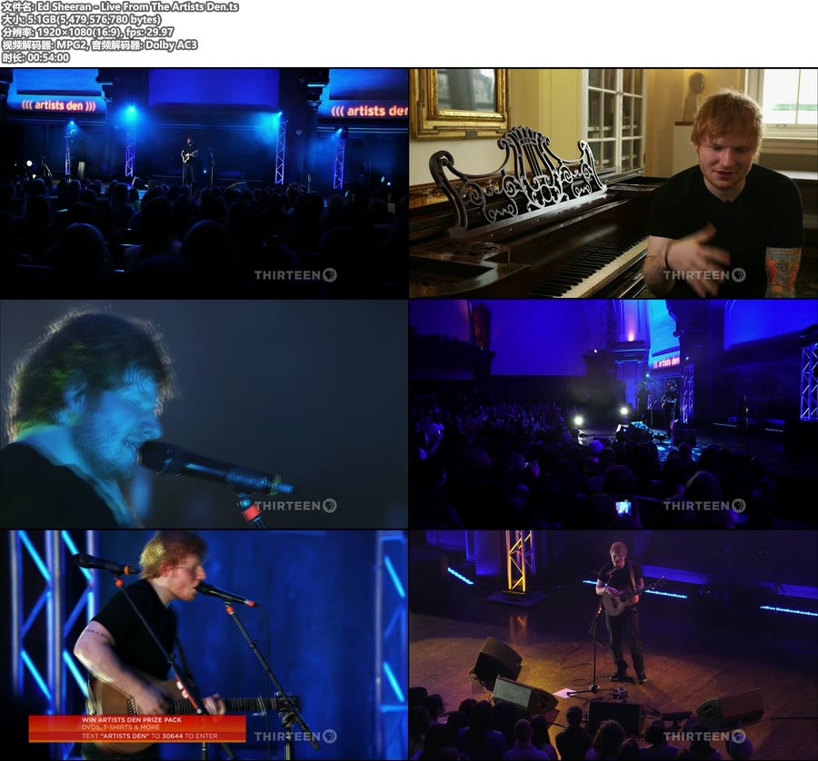 Ed Sheeran – Live From The Artists Den [HDTV 1080P 5.1G]HDTV、欧美现场、高清MV2