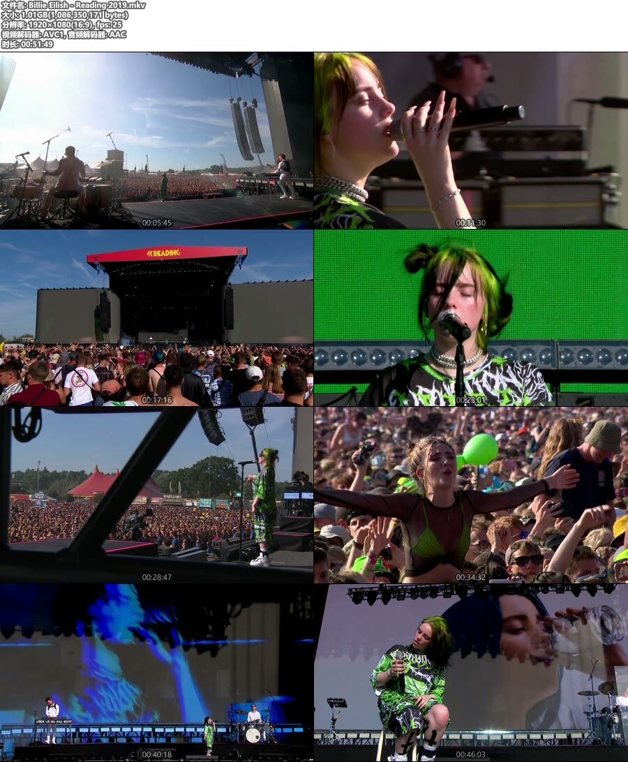 Billie Eilish – Reading 2019 [HDTV 1080P 1.01G]HDTV、欧美现场、高清MV2