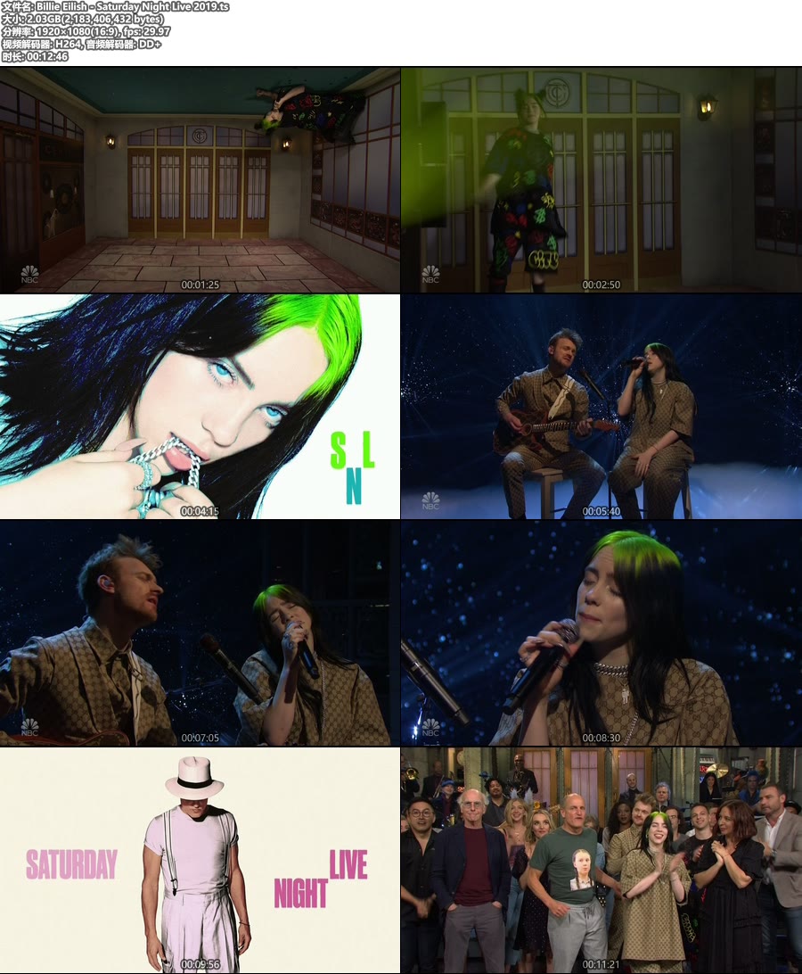 Billie Eilish – Saturday Night Live 2019 [HDTV 1080P 2.03G]HDTV、欧美现场、高清MV2