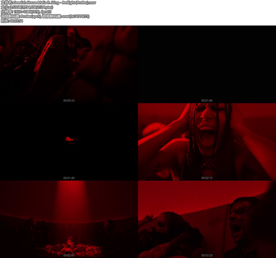 [PR] Swedish House Mafia ft. Sting – Redlight (官方MV) [ProRes] [1080P 3.53G]ProRes、欧美MV、高清MV2