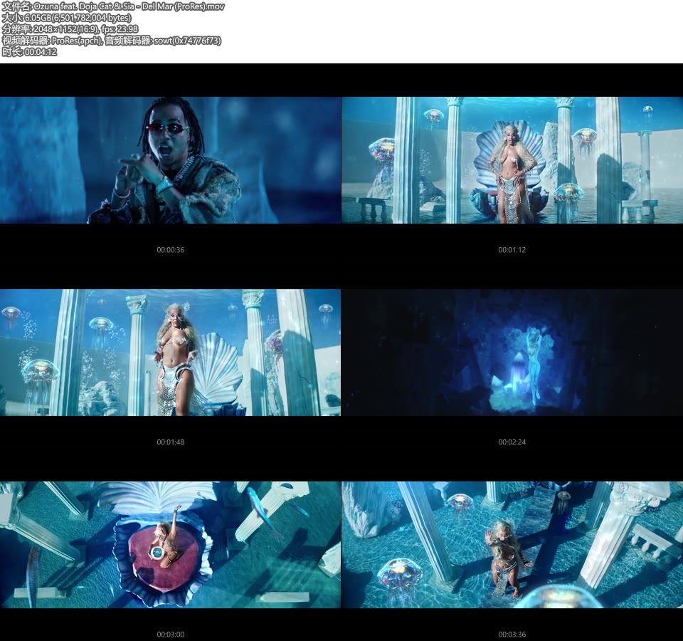 [PR/2K] Ozuna feat. Doja Cat & Sia – Del Mar (官方MV) [ProRes] [1152P 6.05G]ProRes、欧美MV、高清MV2