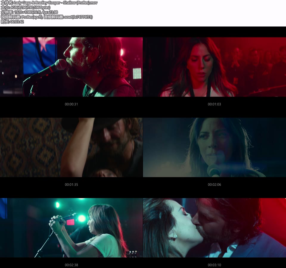 [PR] Lady Gaga & Bradley Cooper – Shallow (官方MV) [ProRes] [1080P 4.0G]Master、ProRes、欧美MV、高清MV2