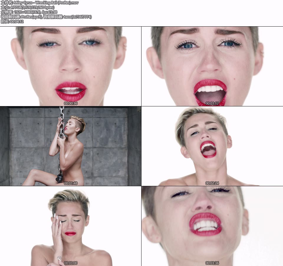 [PR] Miley Cyrus – Wrecking Ball (官方MV) [ProRes] [1080P 4.77G]Master、ProRes、欧美MV、高清MV2