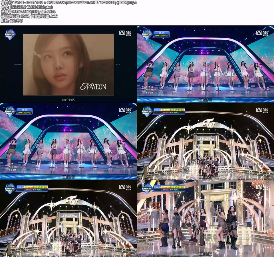 [4K60P] TWICE – I GOT YOU + ONE SPARK (M! Countdown MNET 20240229) [UHDTV 2160P 1.72G]4K LIVE、HDTV、韩国现场、音乐现场2