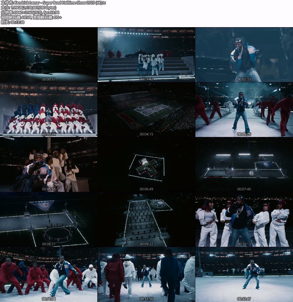 [4K] 2025超级碗中场秀 Kendrick Lamar – Super Bowl Halftime Show 2025 [UHDTV 4K 2160P 1.99G]4K LIVE、HDTV、推荐MV、欧美现场、音乐现场2