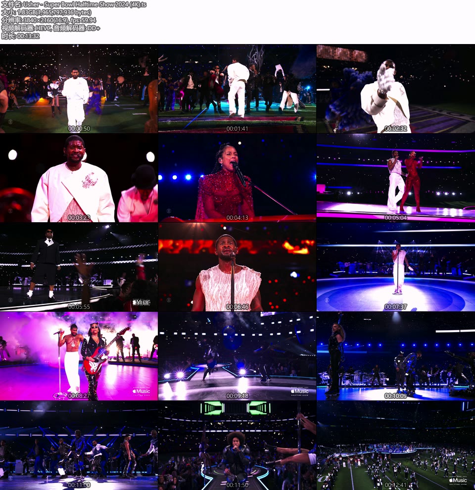 [4K] 2024超级碗中场秀 Usher – Super Bowl Halftime Show 2024 [UHDTV 4K 2160P 1.83G]4K LIVE、HDTV、欧美现场、音乐现场2